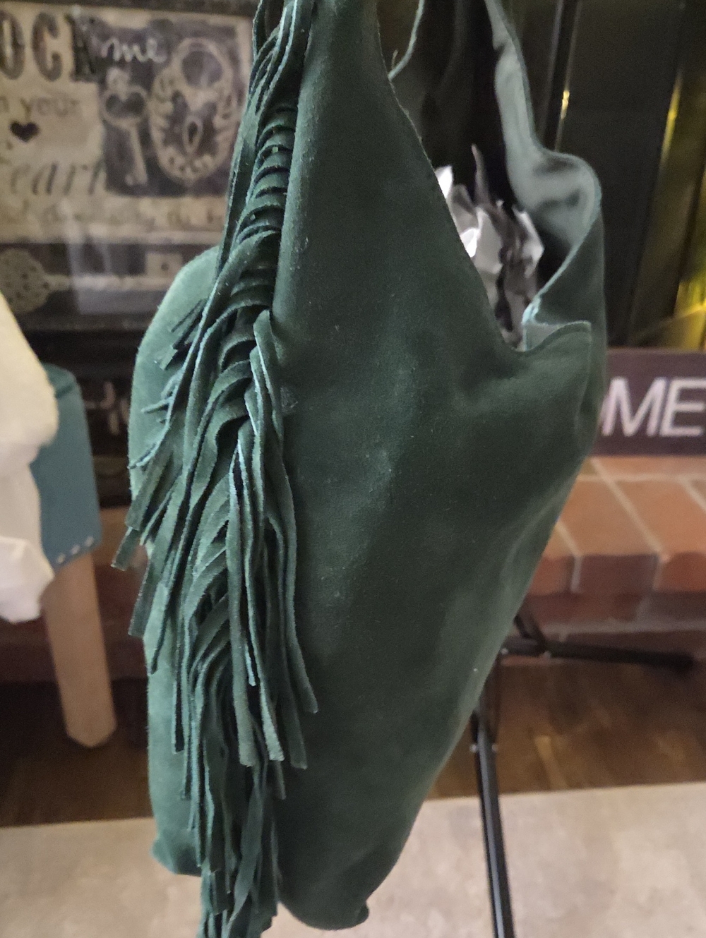Haute Hippie Dark Green Suede Hobo Bag with Fringe NWT - Picture 9 of 17
